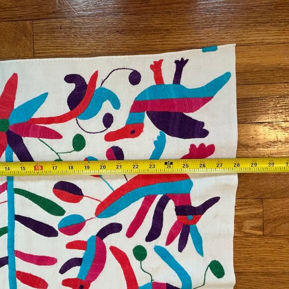 Handmade Mexican Otomi Embroidery Panel - Multicolor Animals & Flora on Cotton - Picture 8 of 9